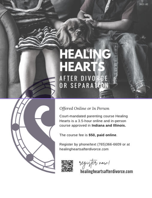 Black and white poster promoting healingheartsafterdivorce.com